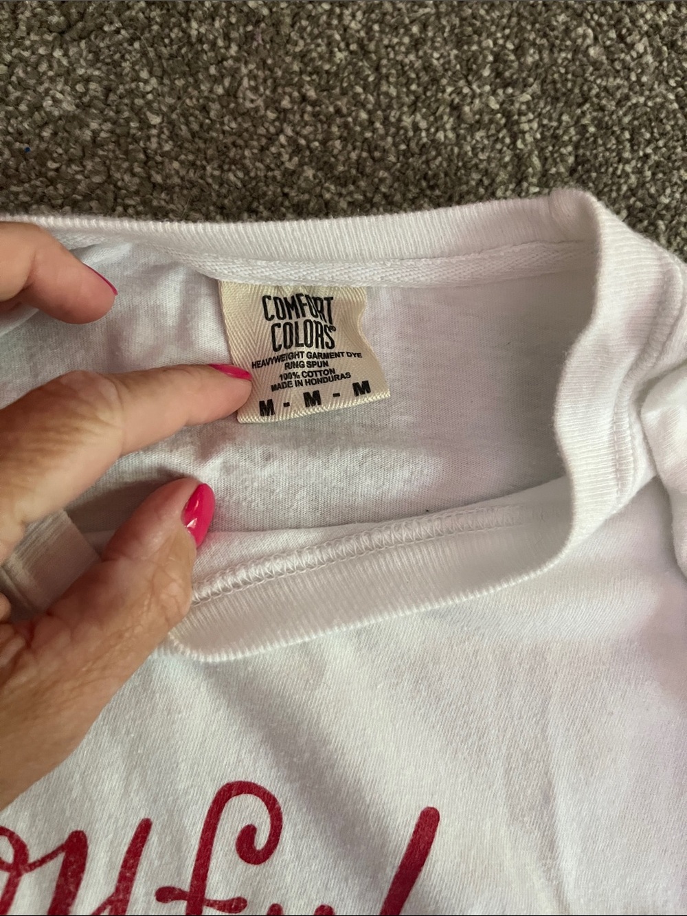 Comfort Colors White Long Sleeve Tee with Red Script - Picture 3 of 3